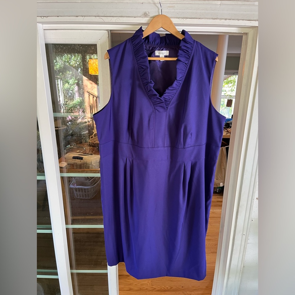Dress Barn Size 24 Purple Dress w Ruched V-Neck& Pleated Waist. NWOT Side Zip